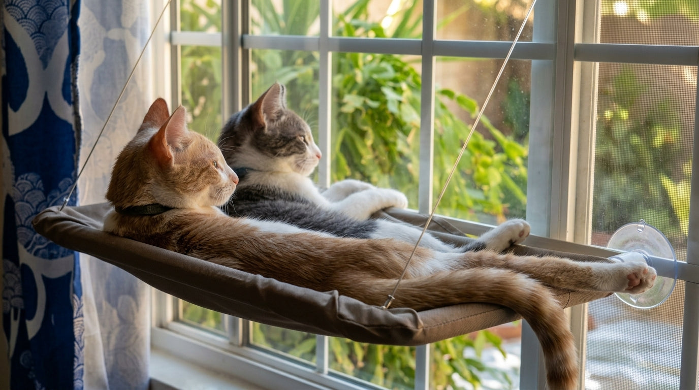Hamaca Colgante Ventana "Gato Explorador" - Soporte Ultra Resistente (20kg)