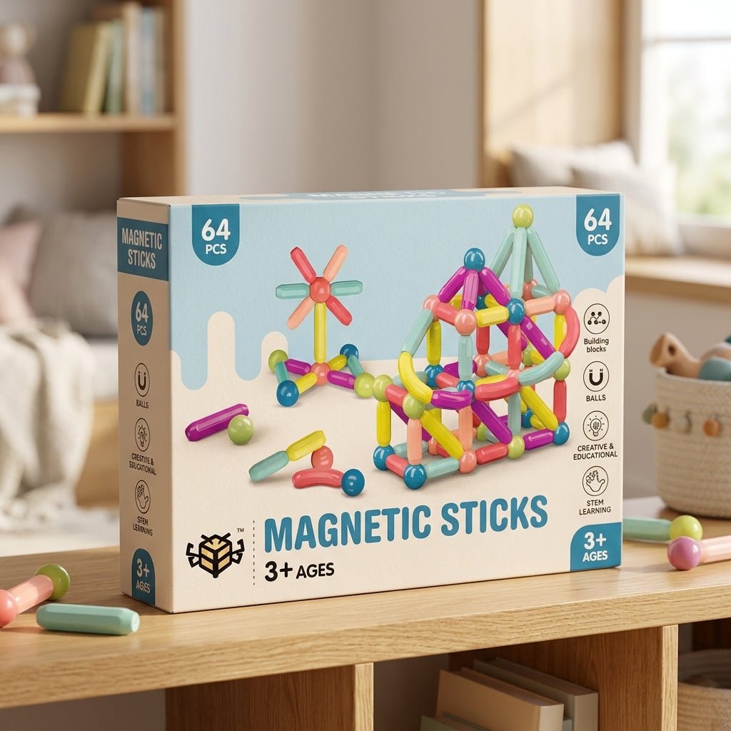 Set de Bastones Magnéticos 3D "Creative-Pads" (64 Piezas Pastel) - ¡El Regalo Educativo del Día del Niño! - Mundo QZ
