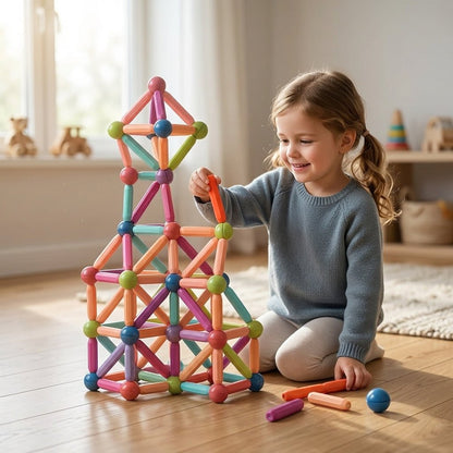 Set de Bastones Magnéticos 3D "Creative-Pads" (64 Piezas Pastel) - ¡El Regalo Educativo del Día del Niño! - Mundo QZ